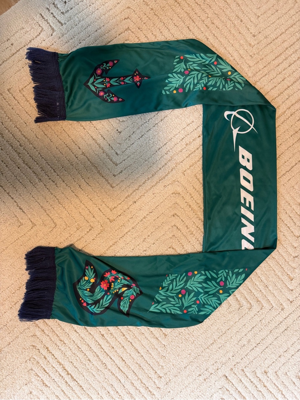Seattle Kraken Boeing, Green Athletic Scarf with Floral Motif